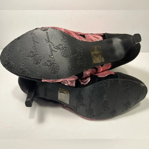 JOAN BOYCE Ankle Boots Black Velvet Rose Pink Sequins Size 8.5M -NEW - Picture 5 of 9